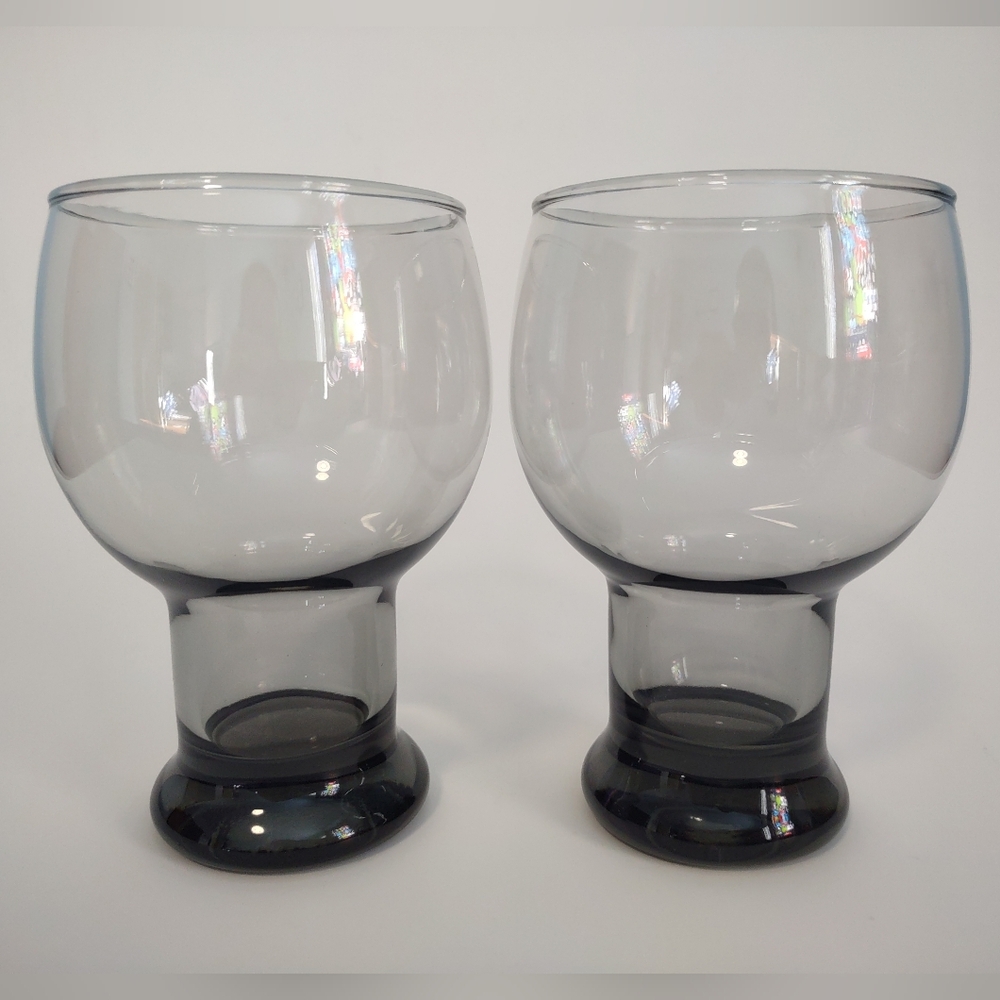 Vintage Libbey Stax Smoke Gray Pilsner Drinking Glasses 5 3/8" Goblets Set of 2